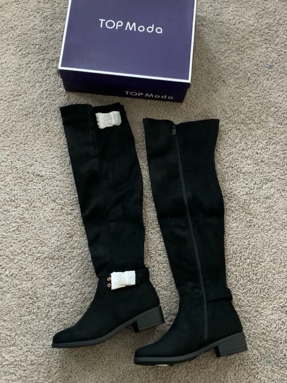TOP Moda Black Suede Over-the-Knee GOLD Buckle Boots